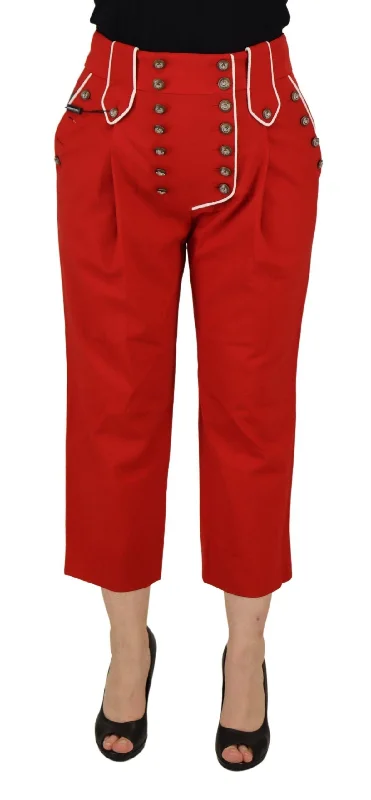 Elegant Red High-waist Cropped Pants Classic Chino Pants