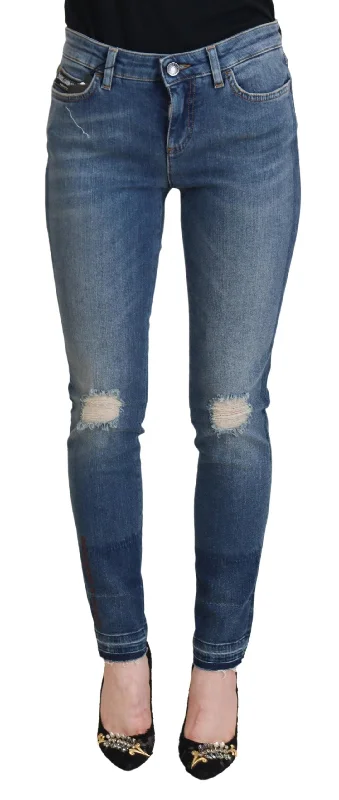 Dolce & Gabbana Elegant Tattered Denim Pants – Chic Casualwear High-Waist Trousers