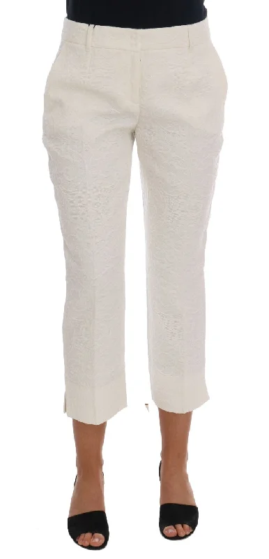 Dolce & Gabbana Elegant White Capri Pants - Cotton & Silk Blend Soft Stretch Leggings