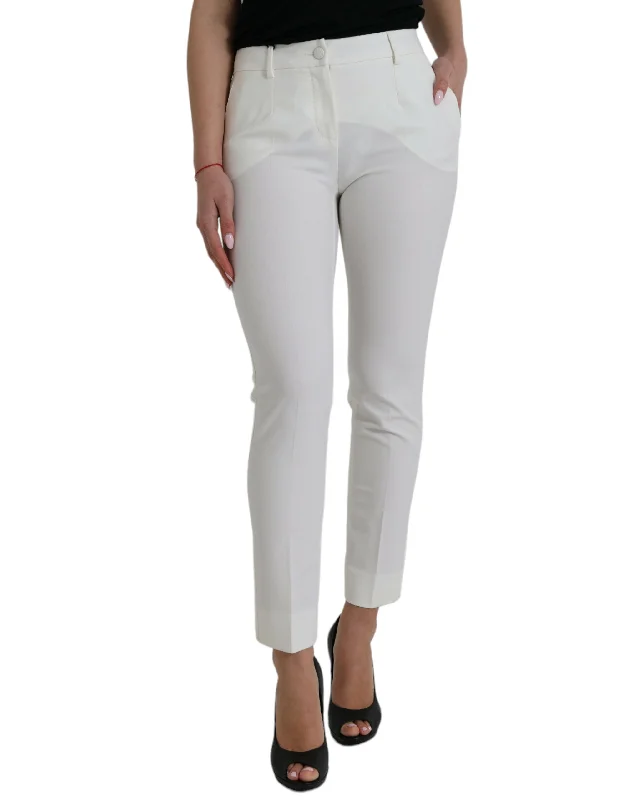 Elegant White Mid-waist Tapered Pants Relaxed Linen Pants