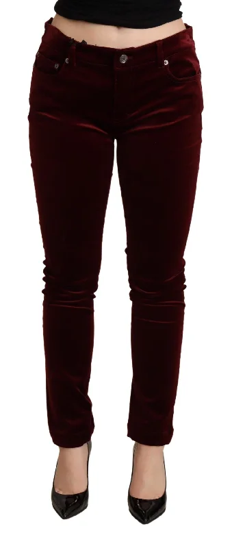 Dolce & Gabbana Exquisite Bordeaux Red Skinny Pants Trendy Printed Leggings