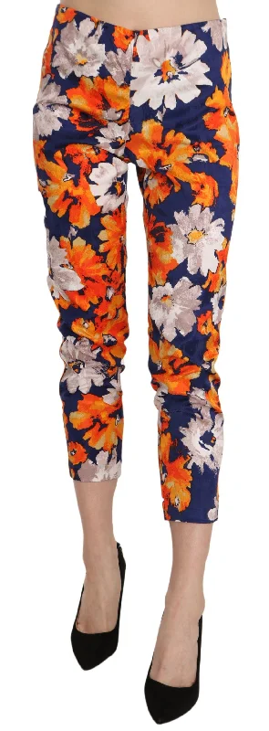 LANACAPRINA Floral Print Skinny Mid-Waist Pants Elegant Dress Pants