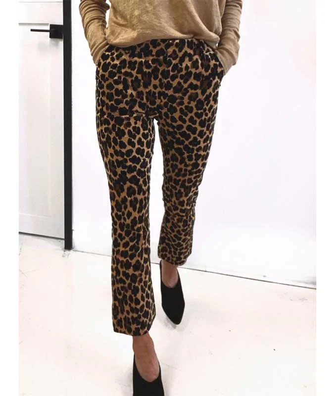 Frame Cheetah Print Velvet Crop Flare Pants Chic Slim Fit Pants