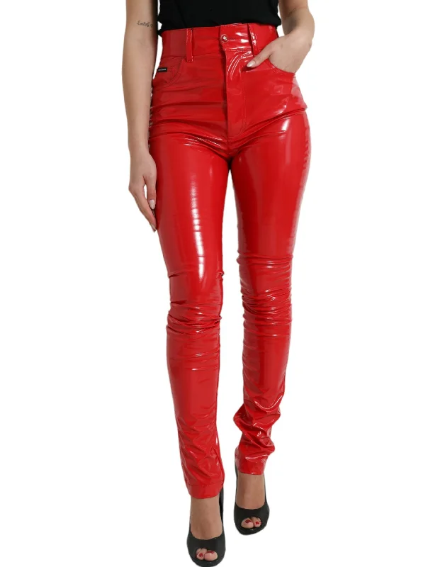 High Waist Red Skinny Pants - Sleek And Chic Comfy Cargo Trousers