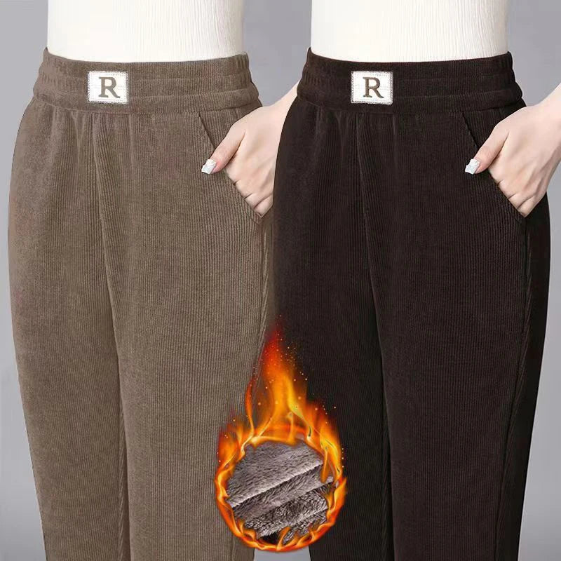 High waisted elastic warm pants for women loose casual letter pocket straight leg pants Classic Pleated Pants