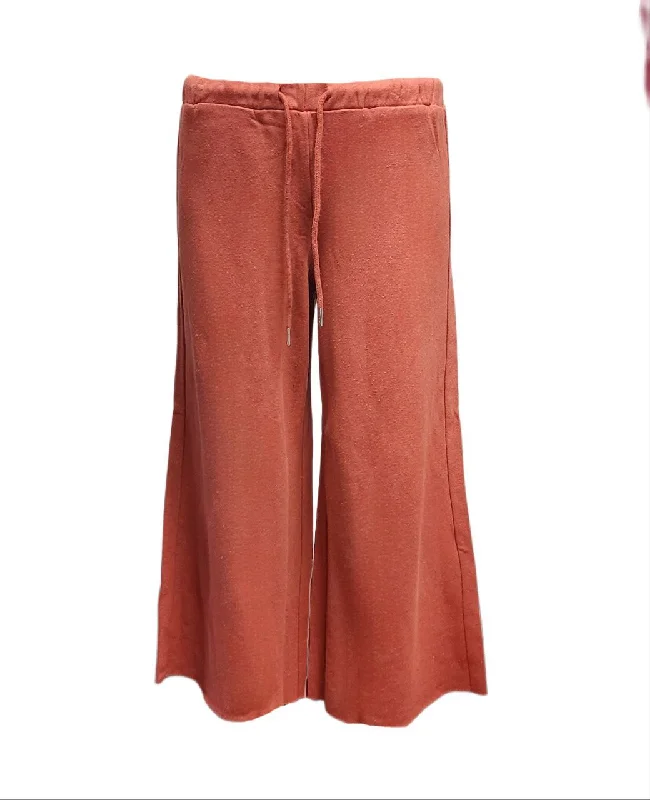 HoodLamb Women's Deep Coral Wide Leg Soft Hemp Pants 420 NWT Comfortable Maternity Pants