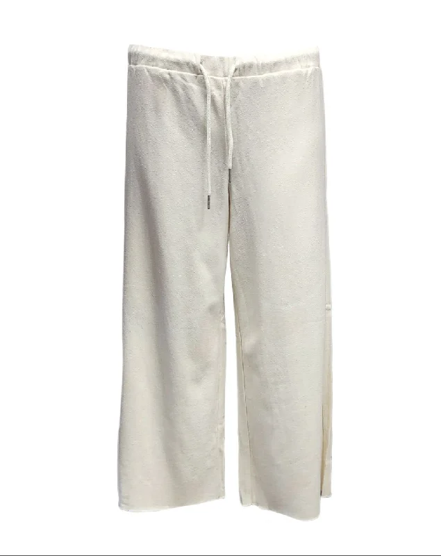 HoodLamb Women's Ivory Wide Leg Soft Hemp Pants 420 NWT Comfortable Denim Trousers
