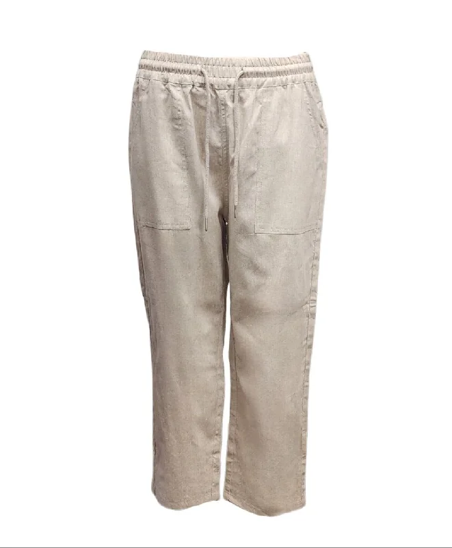 HoodLamb Women's Khaki Drawstring Crop Straight Hemp Pants 420 Medium NWT Classic Cropped Pants
