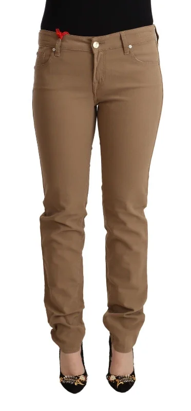 Jacob Cohen  Cotton Stretch Mid Waist Skinny Women's Pants Chic Checkered Pants