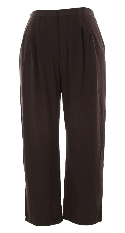 Joan Vass Women's Cropped Pleated Pants Earth Brown Trendy Work Pants