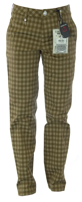 LEROCK Women's Brown Checkered Straight Leg Soft Fit High Waist Pants NEW Trendy Palazzo Pants