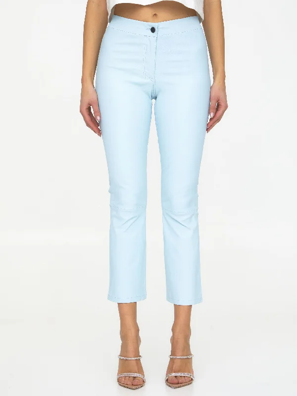 Light-blue Leather Pants Casual Drawstring Pants