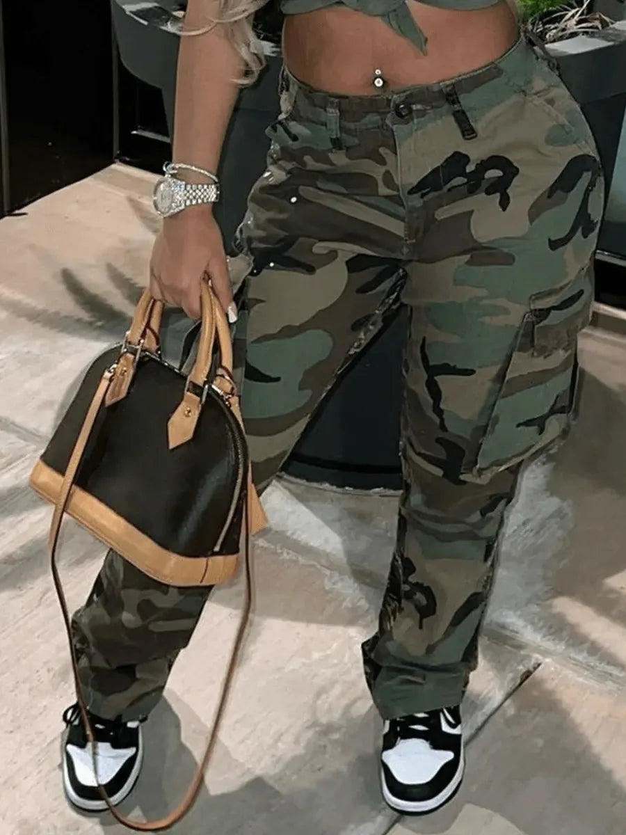 LW High Waist Camo Multicolor Cargo Pants XS-5XL Street Casual Side Pocket Camouflage Casual Track Pants