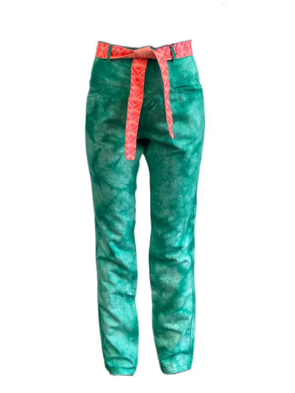 Maison Scotch Women's Green Straight Leg Tie Dye Pants #884 NWT High-Waist Jeans