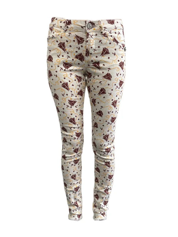 Maison Scotch Women's White All Over Print Pants #884 No Size NWT Soft Stretch Leggings