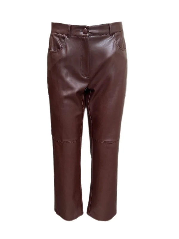 Marella By Max Mara Women's Brown Valdena Faux Leather Pants Size 10 Wide-Legged Palazzos