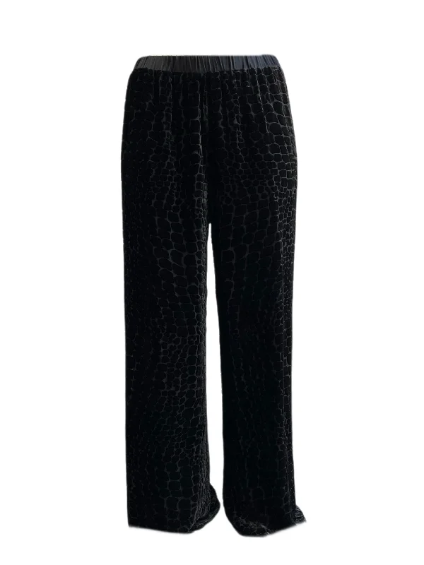 Marina Rinaldi Women's Black Ricordo Velour Wide Leg Pants Elegant High-Waist Pants