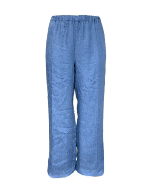 Marina Rinaldi Women's Blue Regolare Elastic Waist Flax Pants Size 22W/31 NWT Relaxed Lounge Trousers