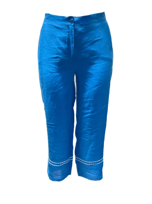 Marina Rinaldi Women's Blue Rilievi Straight Leg Pants NWT Trendy Wide-Legged Trousers