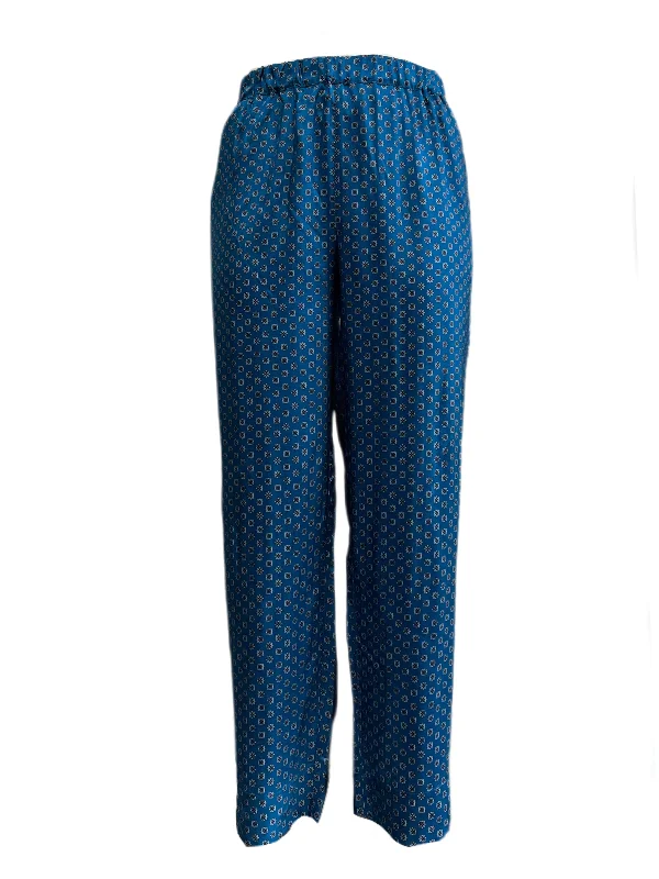 Marina Rinaldi Women's Blue Roberto Wide Leg Printed Viscose Pants NWT Trendy Wide-Legged Trousers