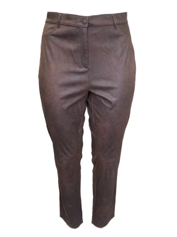 Marina Rinaldi Women's Brown Ocelot Straight Pants NWT Slim-Fit Leggings