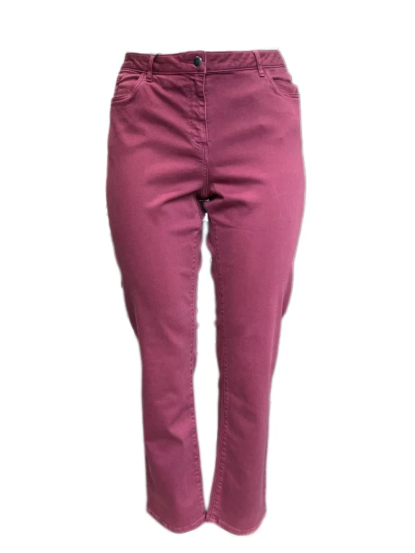 Marina Rinaldi Women's Burgundy Raro Mid Rise Slim Denim Pants Size 22W/31 Elegant Dress Pants
