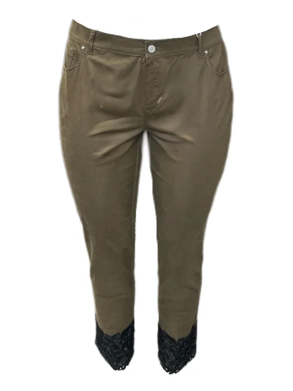 MARINA RINALDI Women's Khaki Olive Racconto Cropped Pants $345 NWT Lightweight Linen Pants