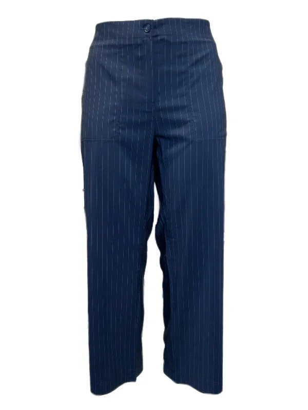 Marina Rinaldi Women's Navy Radice Striped Virgin Wool Pants Size 22W/31 NWT Comfy Zip-Up Pants