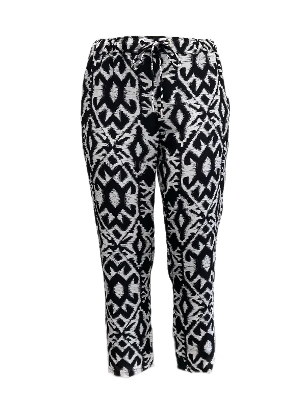 Marina Rinaldi Women's Nero Riccioli Printed Straight Silk Pants NWT Comfy High-Waist Jeans