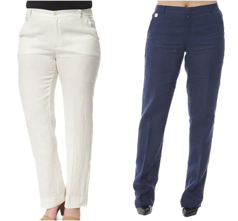 MARINA RINALDI Women's Raul Original Straight Flax Pants $360 NWT High-Waist Jeans