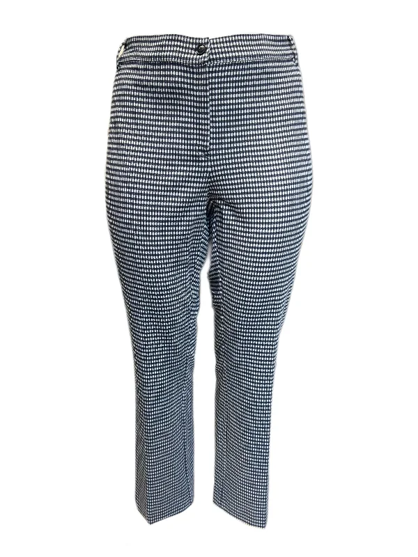 MARINA RINALDI Women's White/Navy Occupare Checked Pants $305 NWT Soft Stretch Leggings