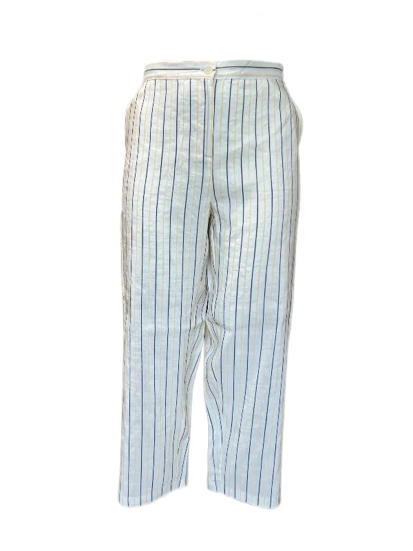 Marina Rinaldi Women's White Riva Striped Mid Rise Straight Pants NWT Comfy Athletic Pants