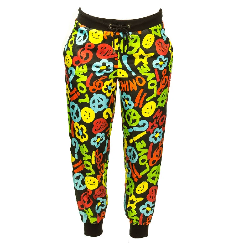 Moschino Couture Silk Jogger Pants IT 42 Black Multi Elegant High-Waist Pants