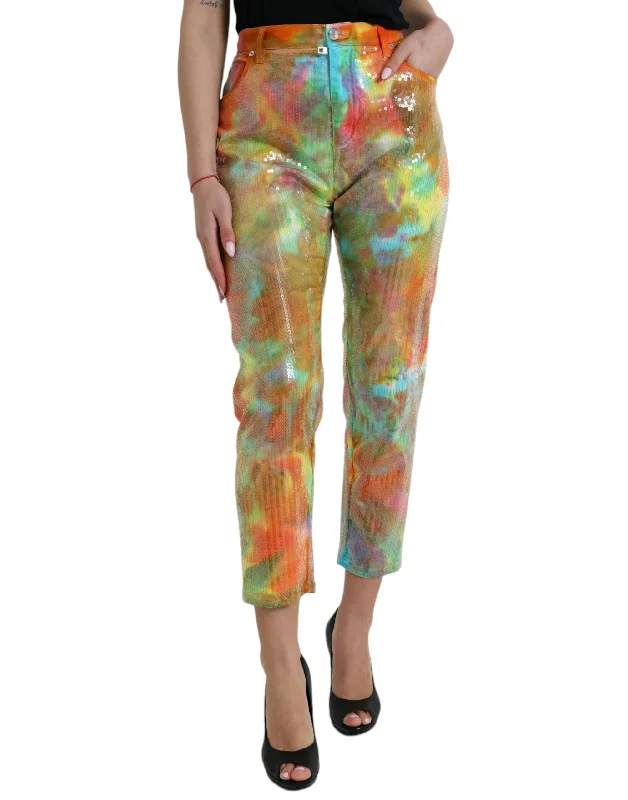 Multicolor High Waist Cropped Pants High-Waist Yoga Pants