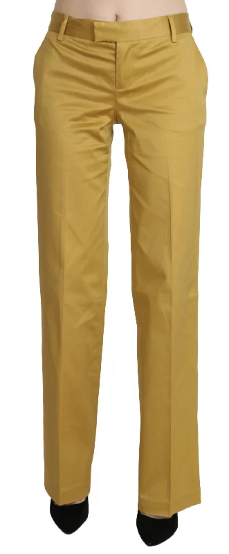 Just Cavalli Mustard Mid Waist Tailored Cotton Pants Fashionable Sporty Pants