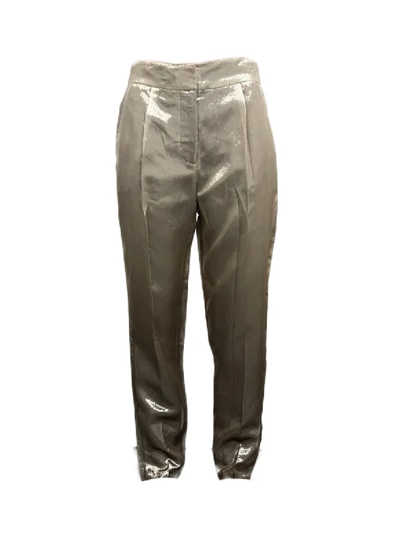 OLCAY GULSEN Women's Gradient Metallic Slim Fit Pants 1035 Sz S $325 NEW Stylish Paperbag Waist Pants