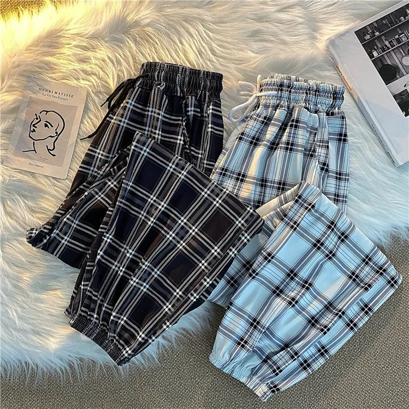 Pants Women Bunch of feet Fashion Loose Black Plaid Summer Comfortable Cargo Pants