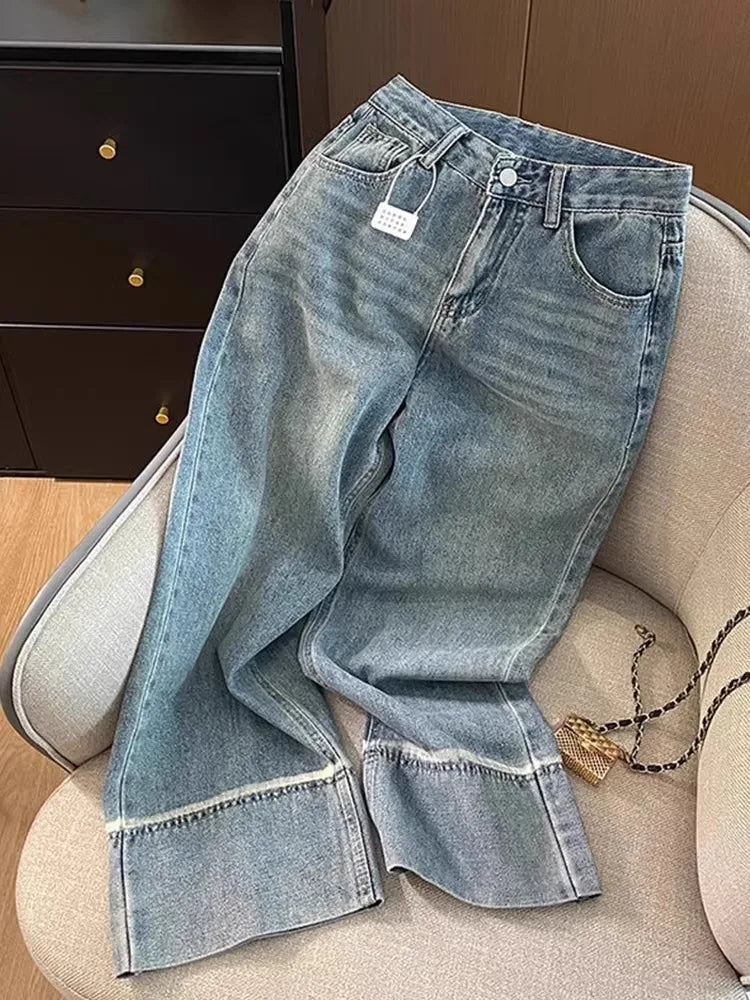 Plus Size 3XL 4XL Denim Pants For Women High Waist Fashion Loose Wide Leg Casual Drawstring Pants