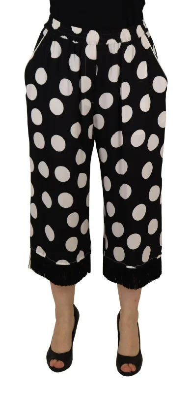 Polka Dot Silk Mid Waist Pants Formal Dress Pants