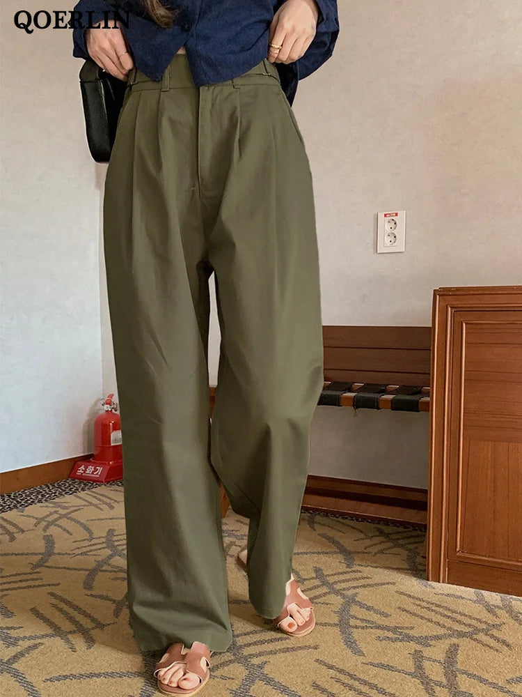 Minimalism Casual Women Suit Pants Wide Leg Pants Straight Floor Pants Soft Stretch Leggings
