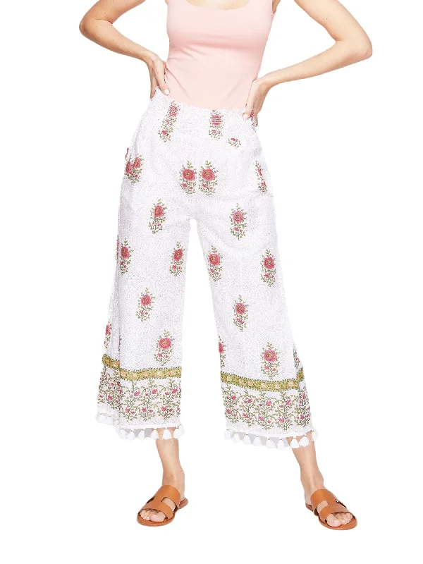 ROBERTA ROLLER RABBIT Women's White Valley Floral Jakara Pant $168 NEW Elegant High-Waist Pants