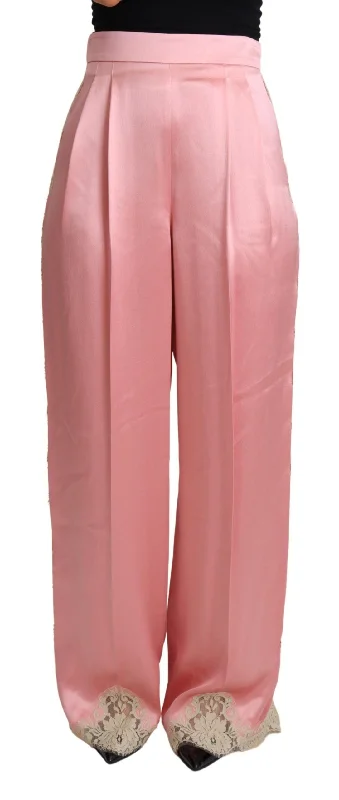 Silk Blend Satin Wide-leg Pants In Pink Casual Yoga Pants