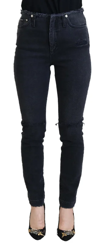 Dolce & Gabbana Sleek Black Denim Pants - Italian Couture Casual Track Pants