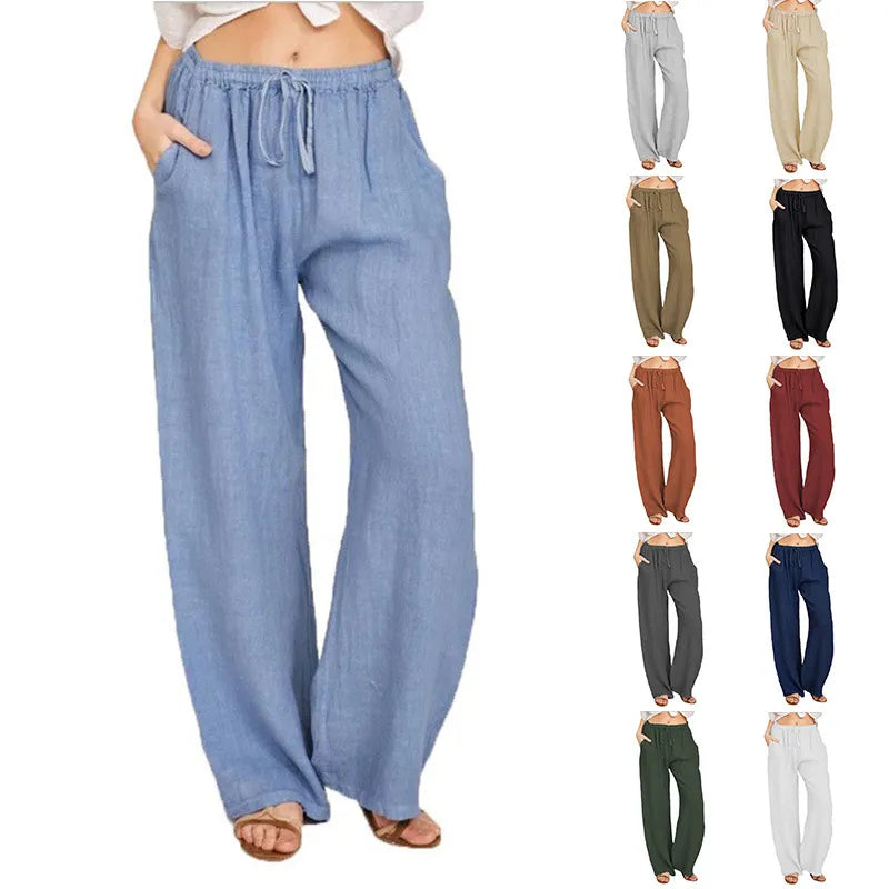 Casual Women's Wear in Europe, America, and Europe Large Loose Cotton Hemp Pants Soft Wool Pants