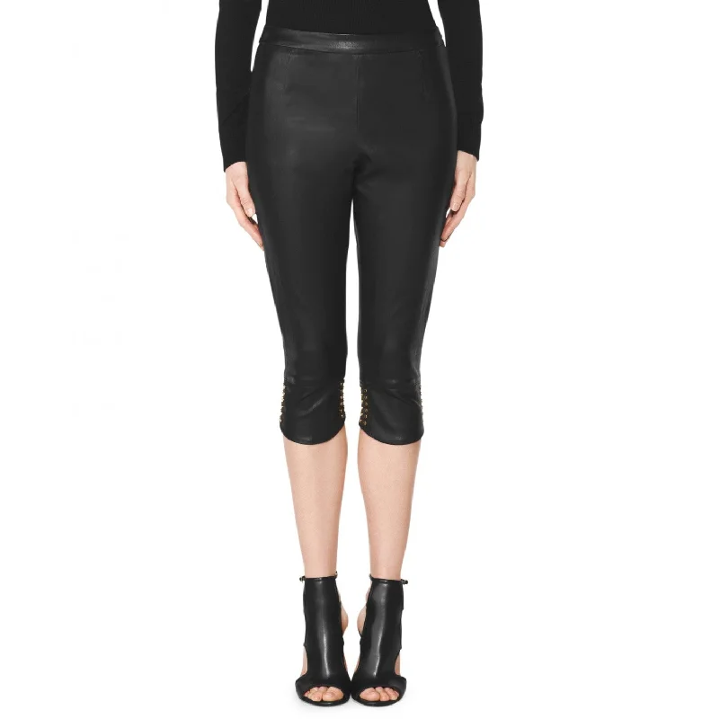 Tamara Mellon of Black Cropped Leather Biker Pants $1,395 NEW Elegant Wool Trousers