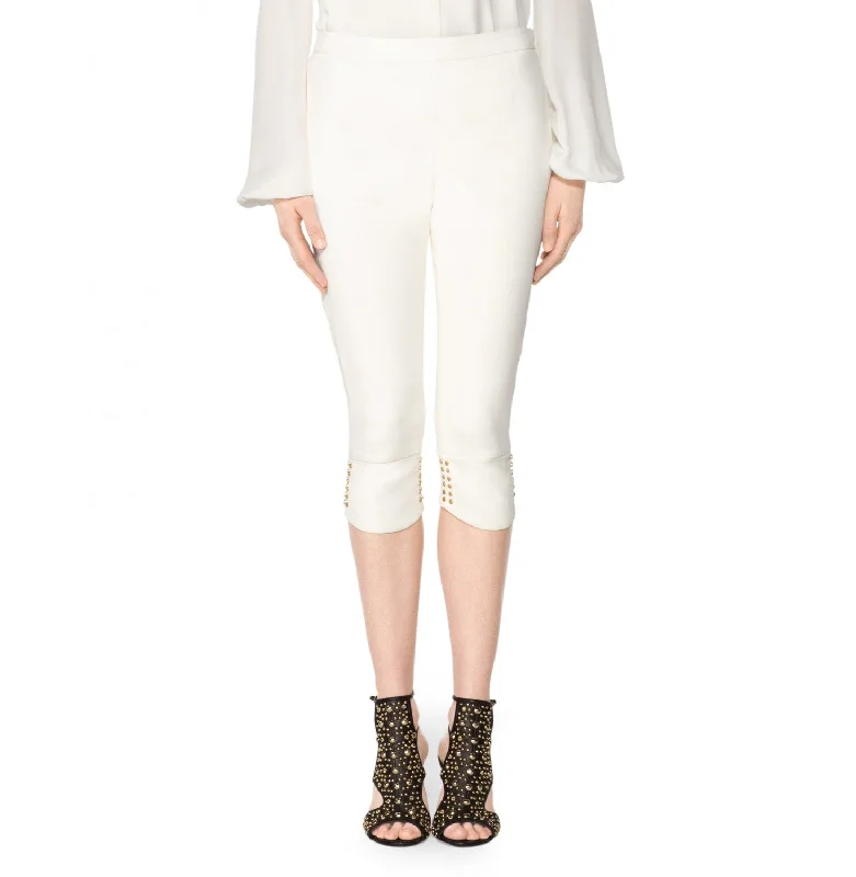 Tamara Mellon of Cream Cropped Leather Biker Pants $1,395 NEW Elegant Trouser Pants