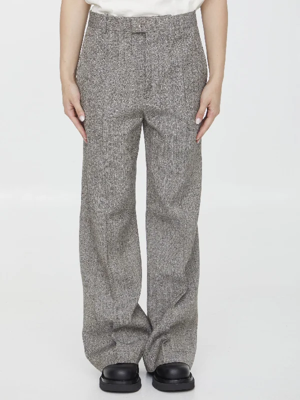 Viscose And Silk Flared Pants Slim-Fit Khaki Pants