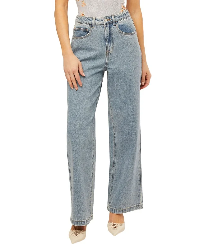 WeWoreWhat Wide Leg Denim Pant Soft Stretch Trousers