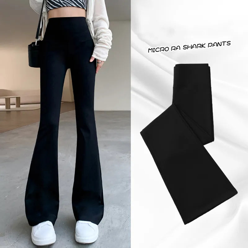Women Flare Pants Slim High Waist Solid Shark Flare Pants Fashion Classic Flared Pants