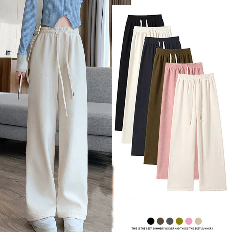 Women Long Pants Spring Autumn Women Elastic Waist Stright Long Wide leg pants Cozy Lounge Pants